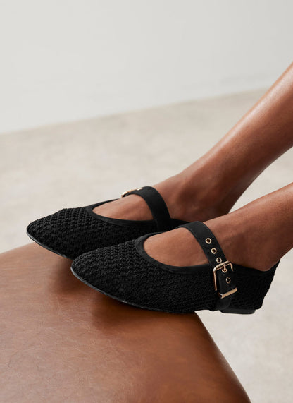 Trixie Black Mesh Ballet Flat Pumps