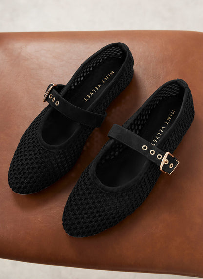 Trixie Black Mesh Ballet Flat Pumps