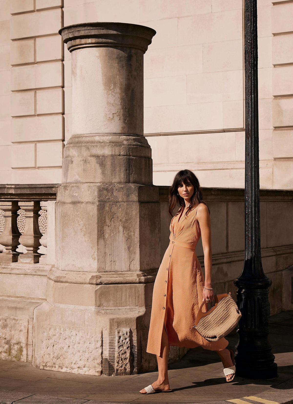 Orange Striped Midi Dress