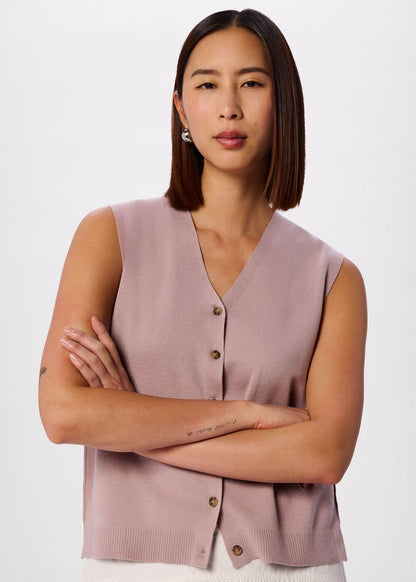 Pale Pink V Neck Button Front Knit Tank