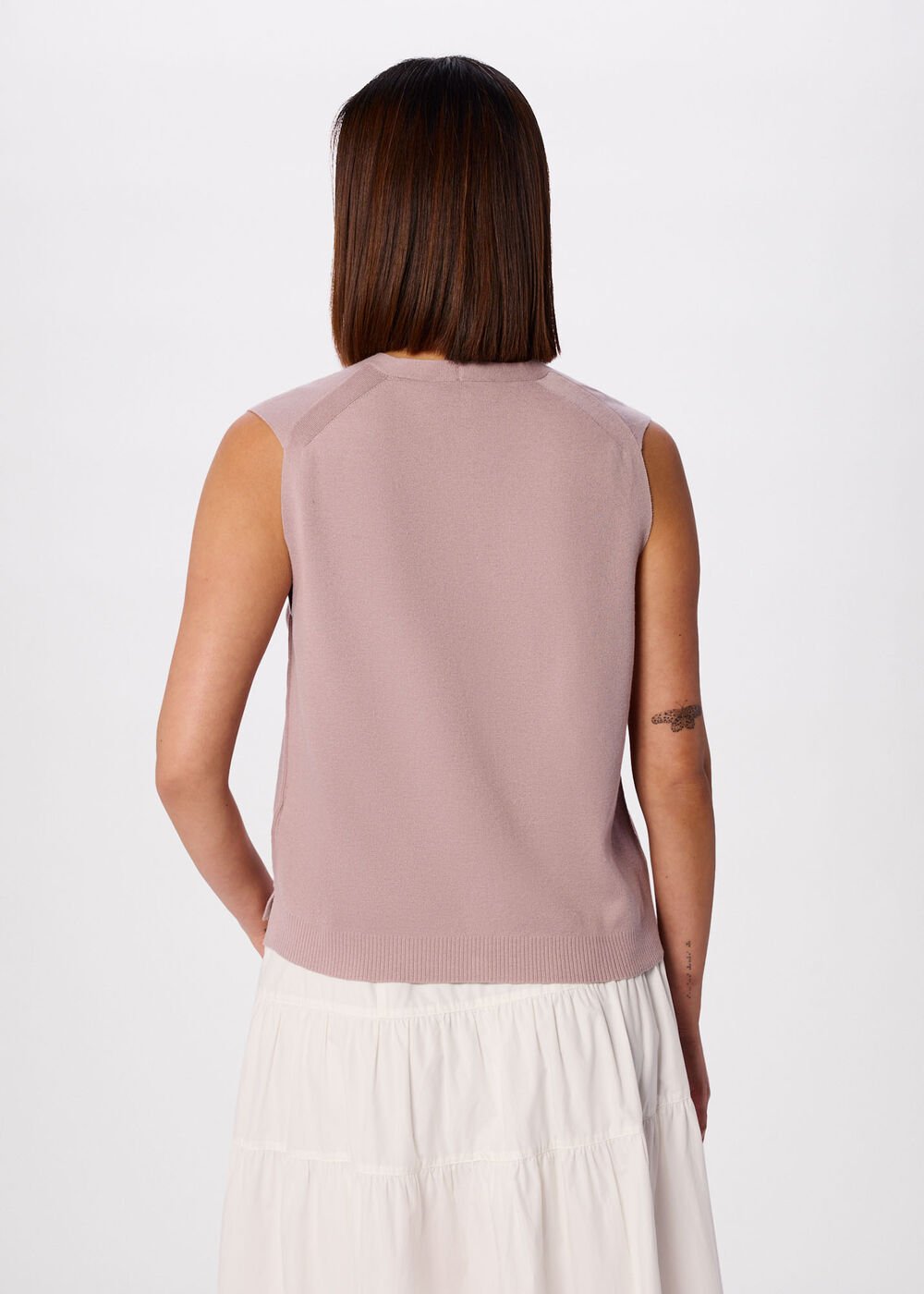 Pale Pink V Neck Button Front Knit Tank