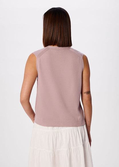 Pale Pink V Neck Button Front Knit Tank