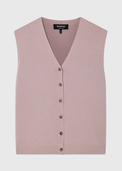 Pale Pink V Neck Button Front Knit Tank