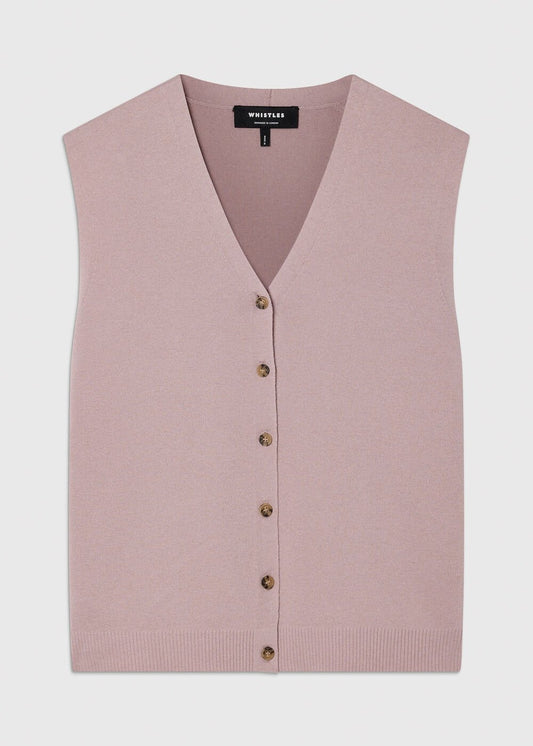 Pale Pink V Neck Button Front Knit Tank