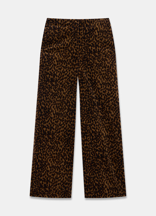 Leopard Print Velvet Straight Trousers