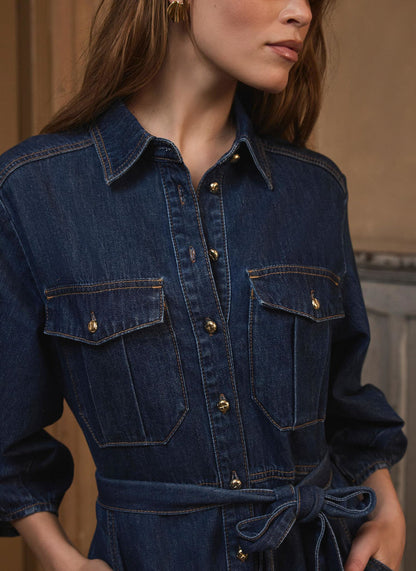 Mid Indigo Denim Mini Shirt Dress