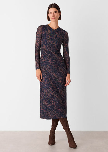 Navy/Multi Abstract Marks Mesh Dress