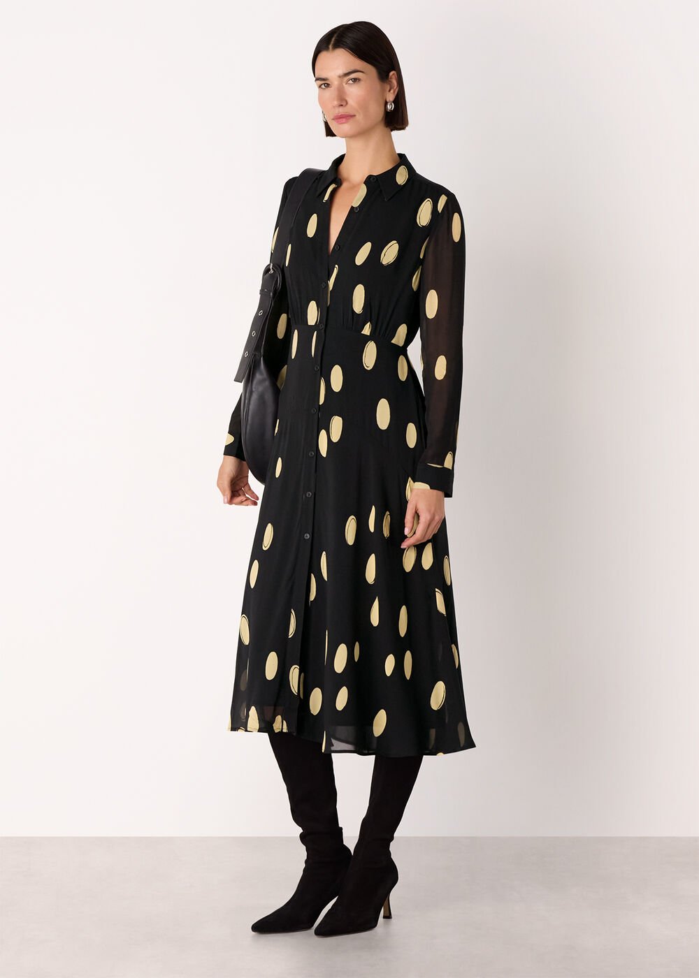 Black/Multi Abstract Spot Ruffle Dress