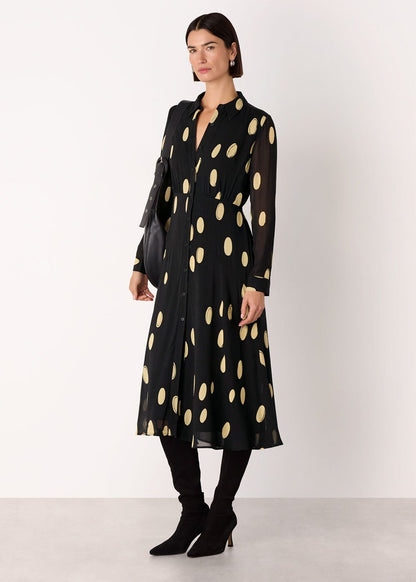 Black/Multi Abstract Spot Ruffle Dress