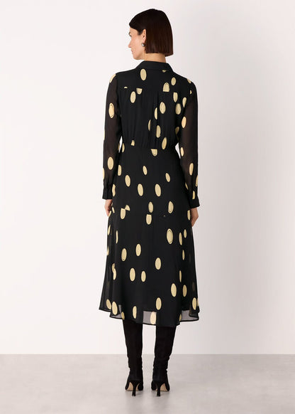 Black/Multi Abstract Spot Ruffle Dress