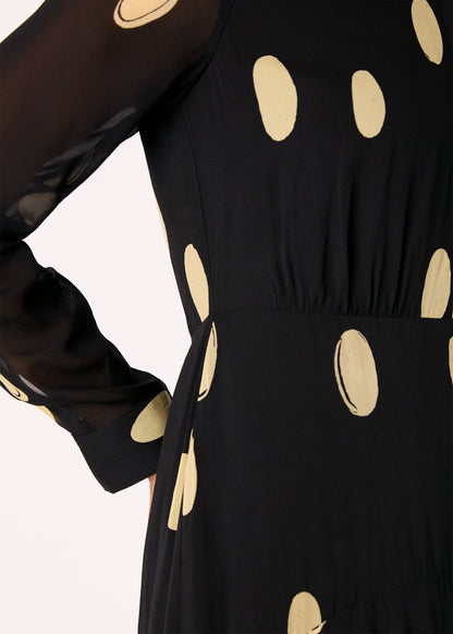 Black/Multi Abstract Spot Ruffle Dress