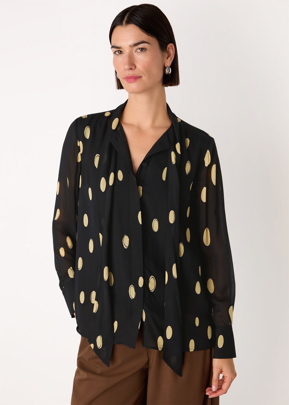 Black/Multi Abstract Spot Ruffle Blouse