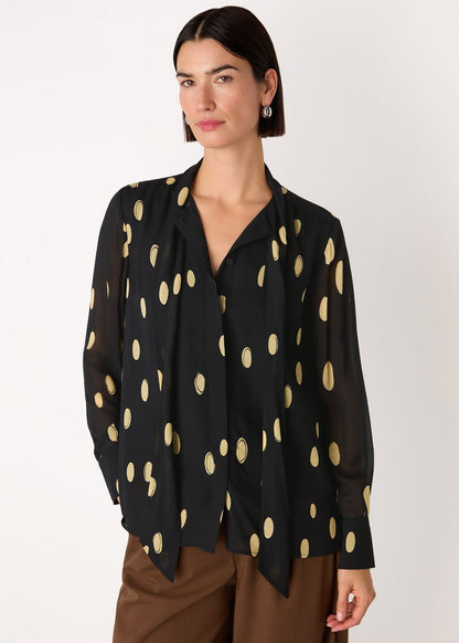 Black/Multi Abstract Spot Ruffle Blouse