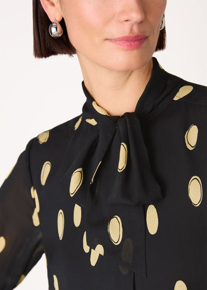 Black/Multi Abstract Spot Ruffle Blouse