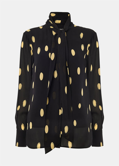 Black/Multi Abstract Spot Ruffle Blouse