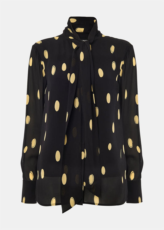 Black/Multi Abstract Spot Ruffle Blouse
