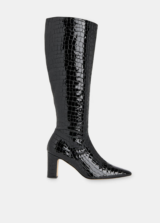 Black Albie Croc Knee High Boots