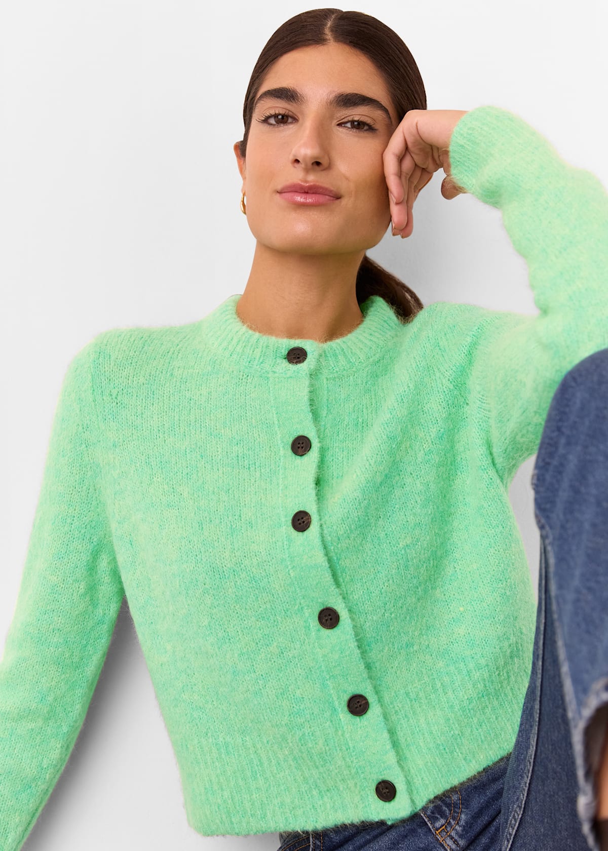 Green Alpaca Crew Neck Cardigan