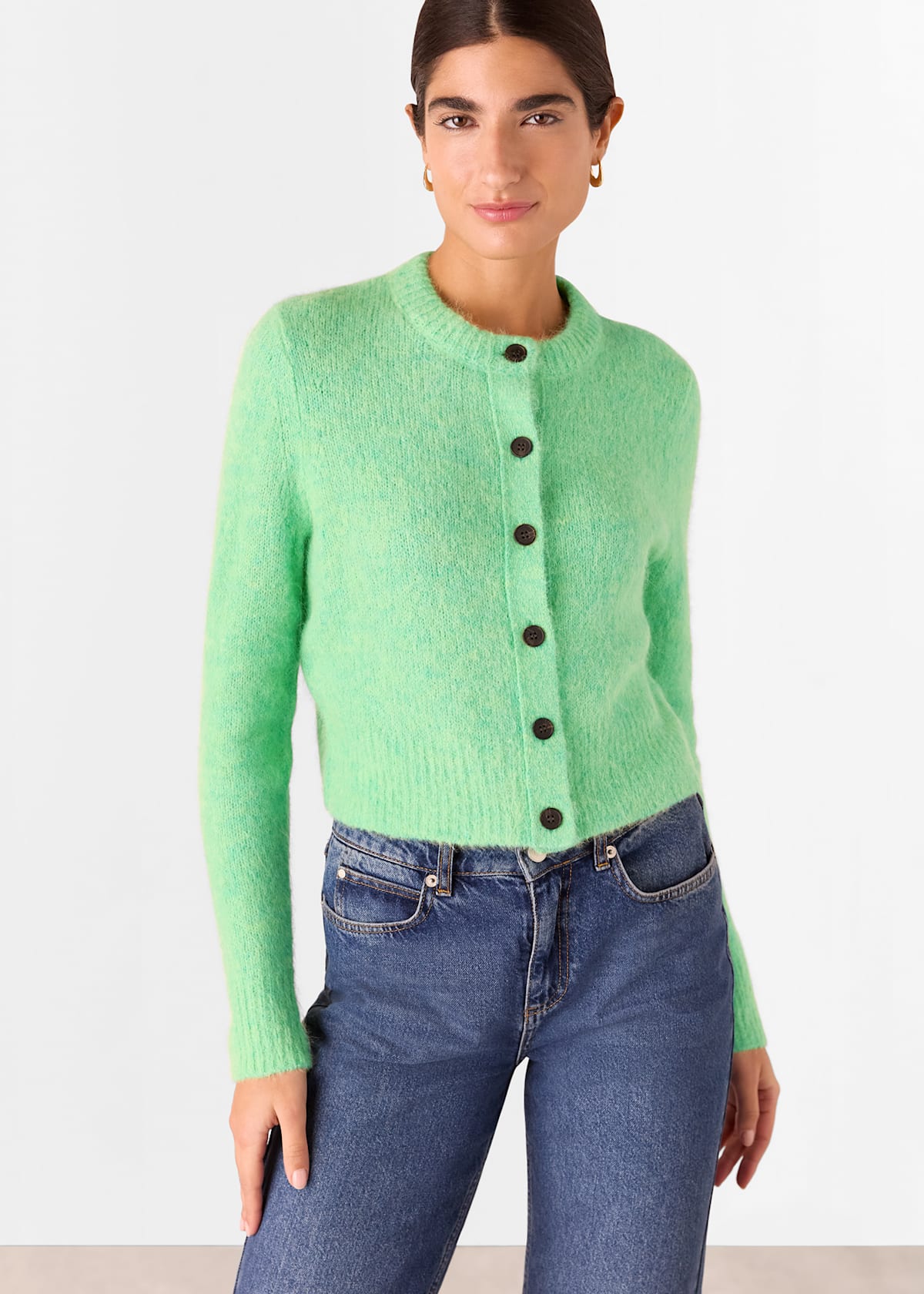 Green Alpaca Crew Neck Cardigan