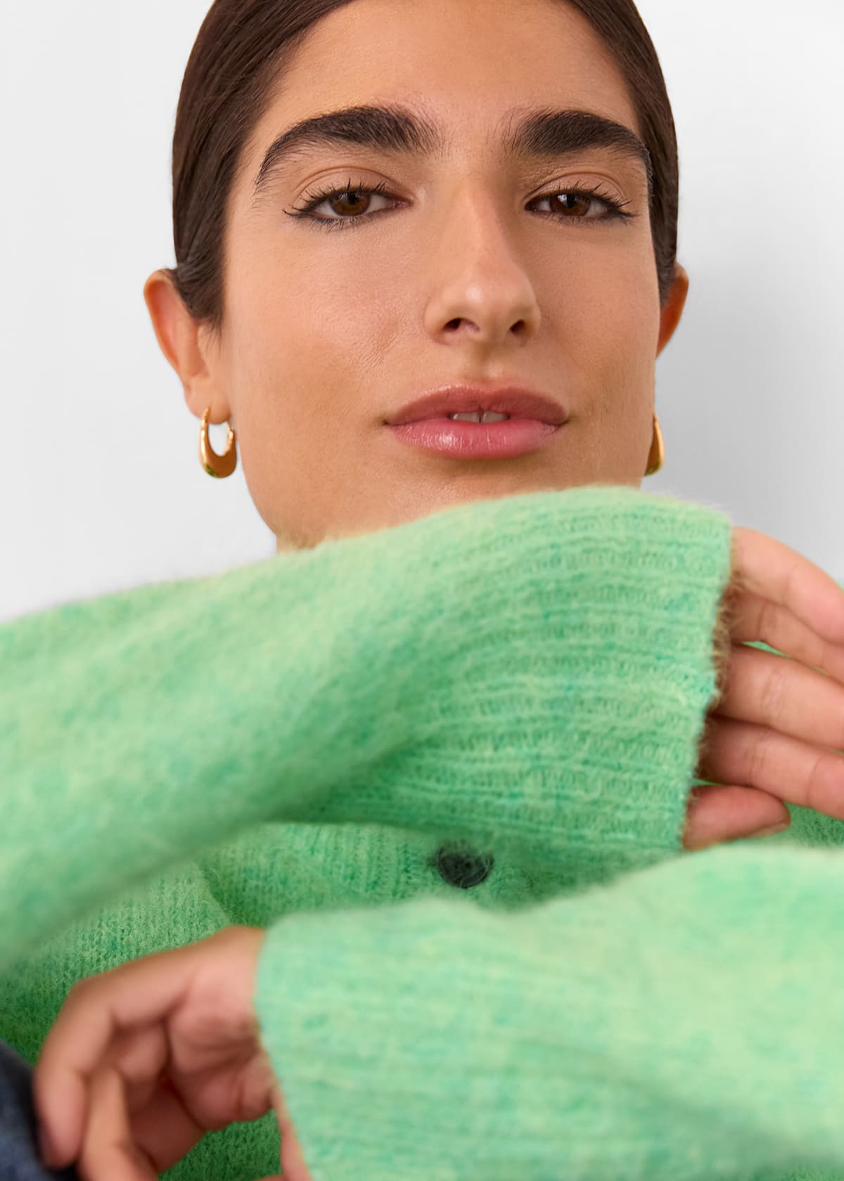 Green Alpaca Crew Neck Cardigan