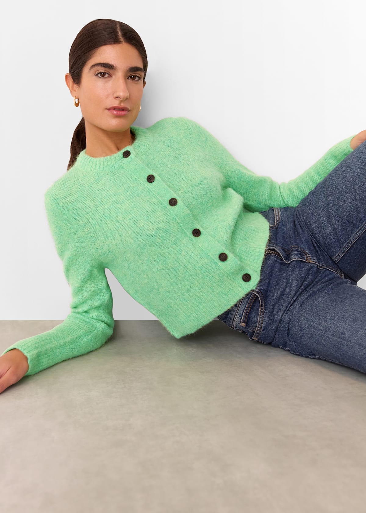 Green Alpaca Crew Neck Cardigan