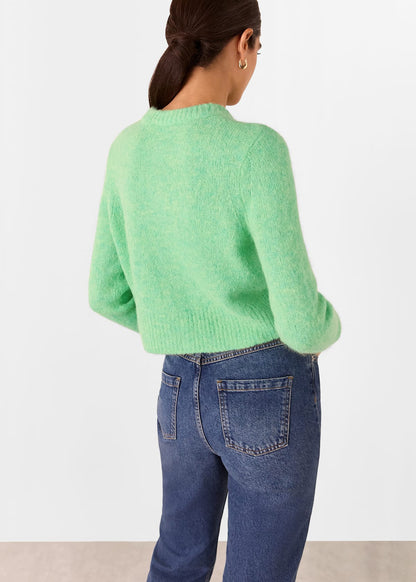 Green Alpaca Crew Neck Cardigan