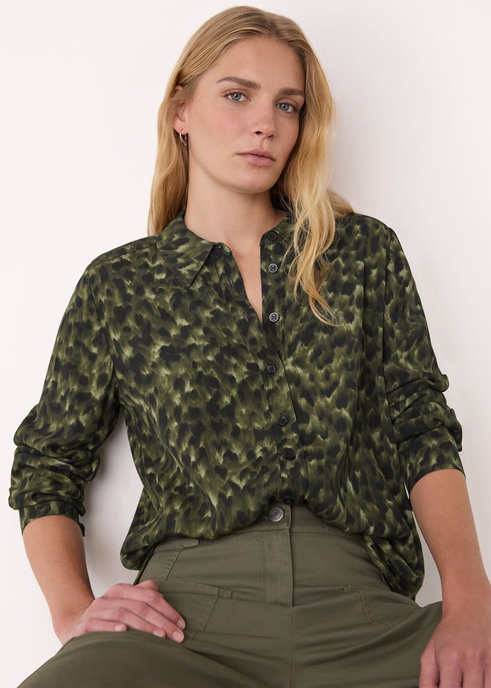 Green/Multi Animal Print Collared Shirt