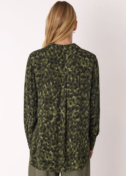 Green/Multi Animal Print Collared Shirt