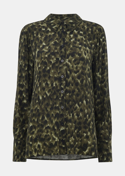 Green/Multi Animal Print Collared Shirt