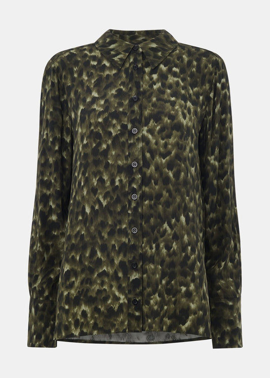 Green/Multi Animal Print Collared Shirt