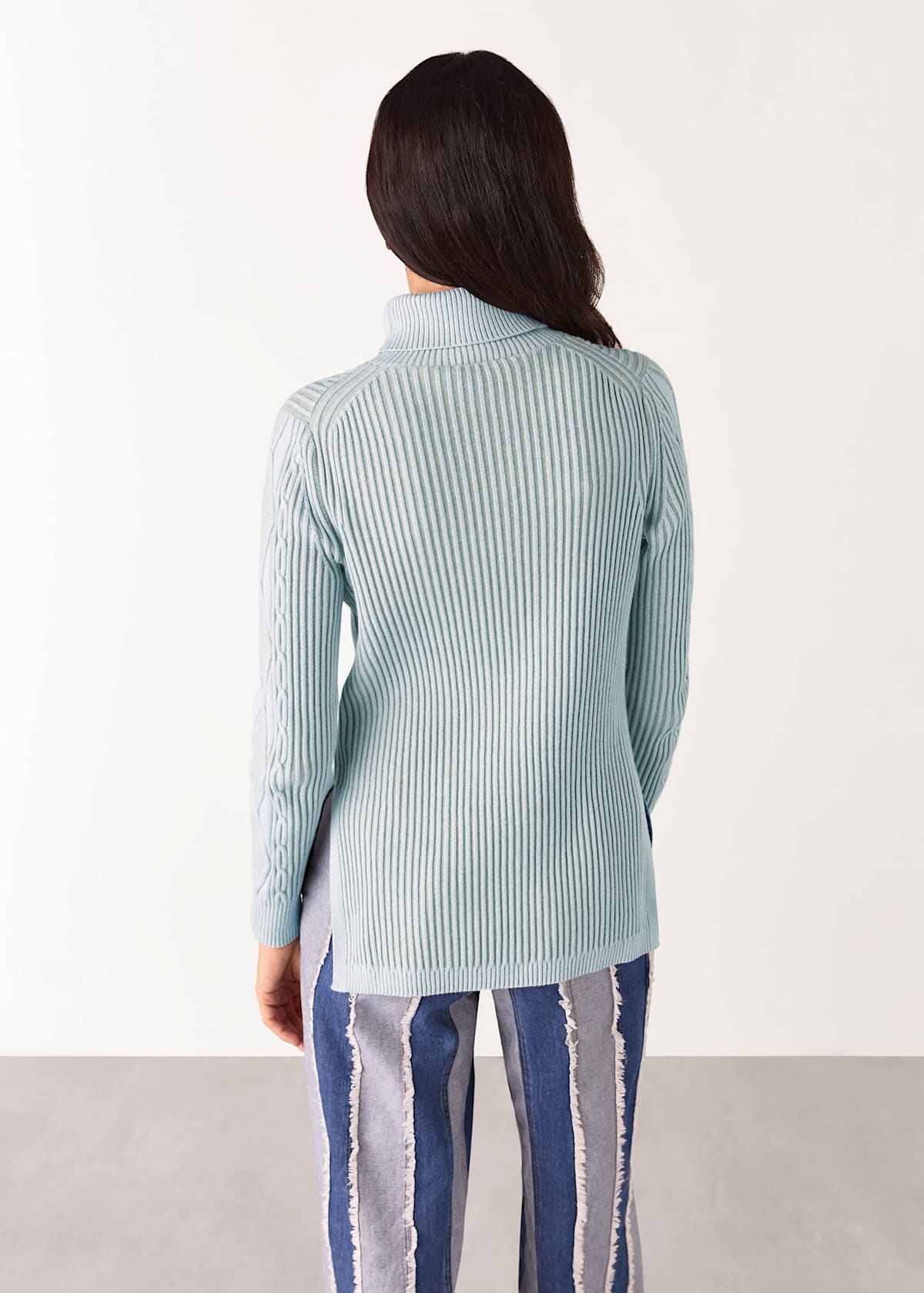 Blue Aoife Fine Cable Roll Neck Top