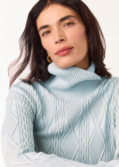 Blue Aoife Fine Cable Roll Neck Top