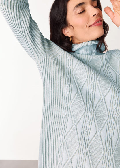 Blue Aoife Fine Cable Roll Neck Top