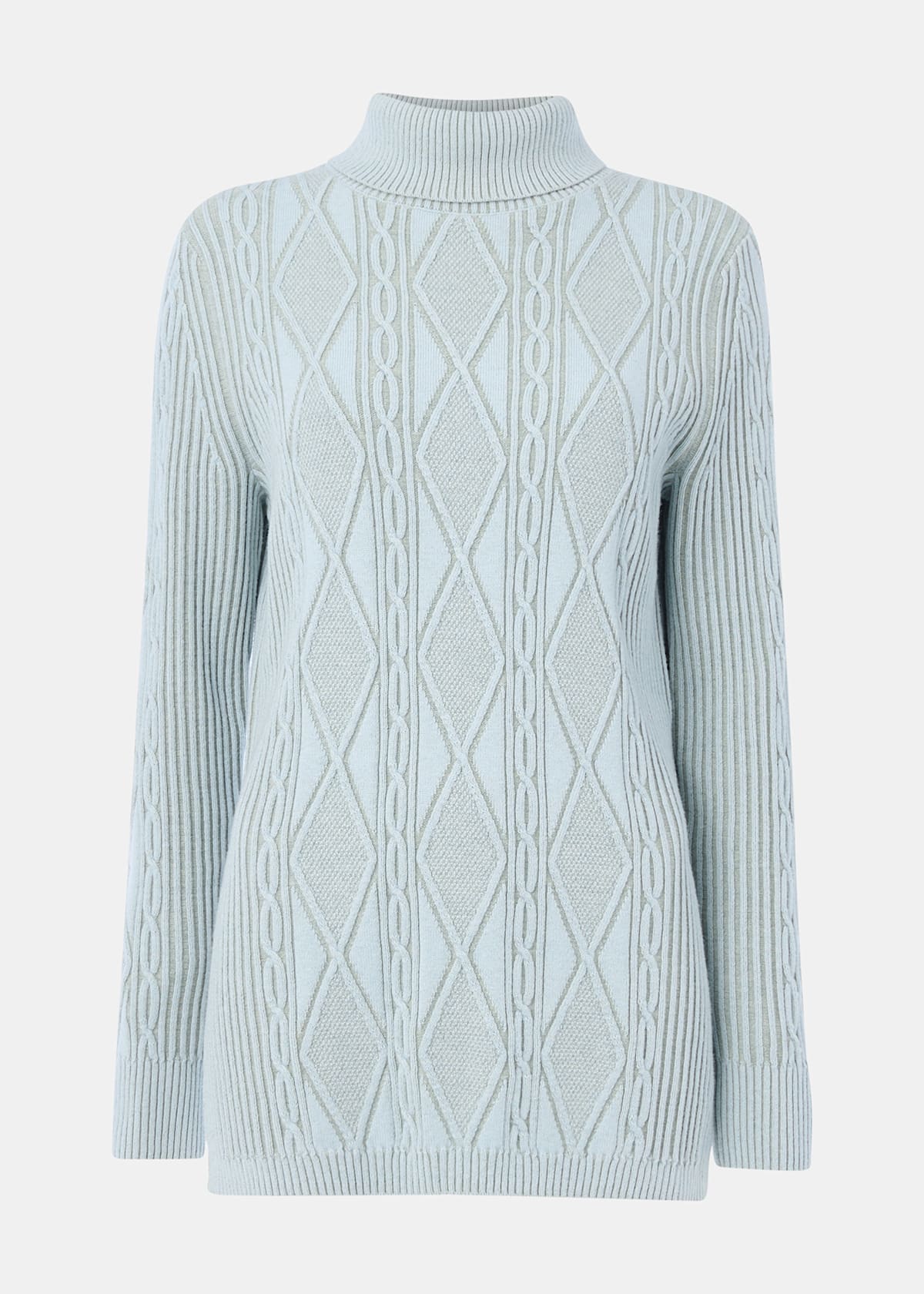 Blue Aoife Fine Cable Roll Neck Top