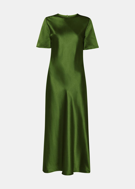Green Avery Satin Twist Dress