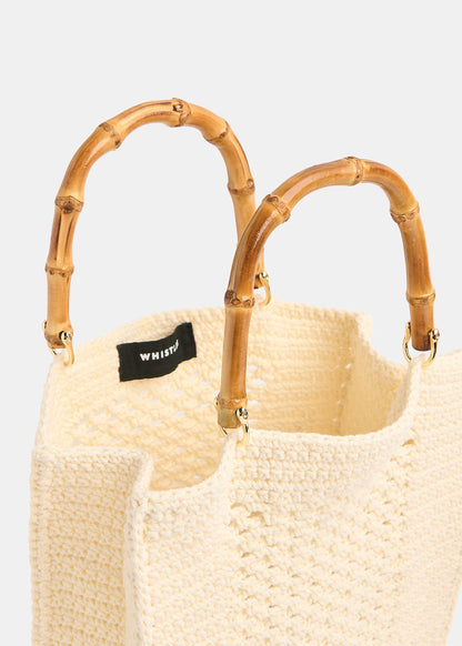 Cream Bamboo Handle Crochet Bag
