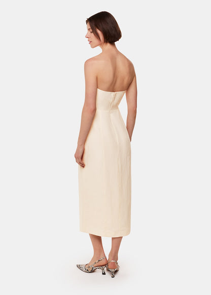 Neutral Bandeau Linen Blend Dress