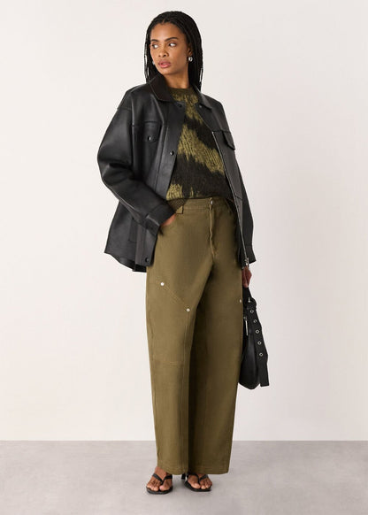 Khaki Barrel Mid Rise Trousers
