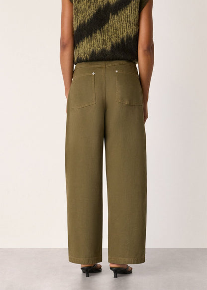 Khaki Barrel Mid Rise Trousers