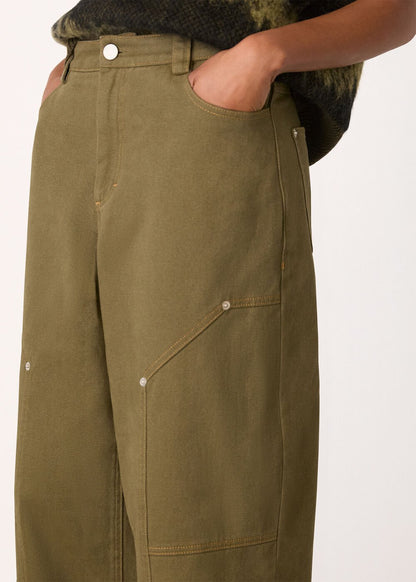 Khaki Barrel Mid Rise Trousers