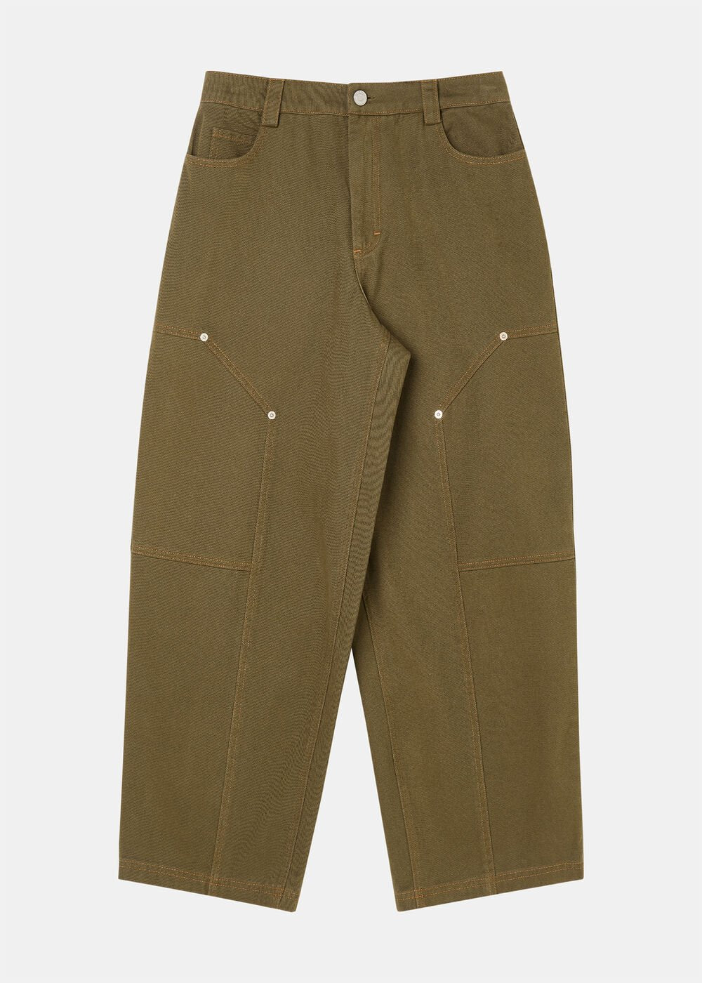 Khaki Barrel Mid Rise Trousers
