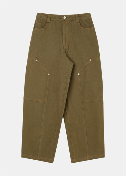 Khaki Barrel Mid Rise Trousers