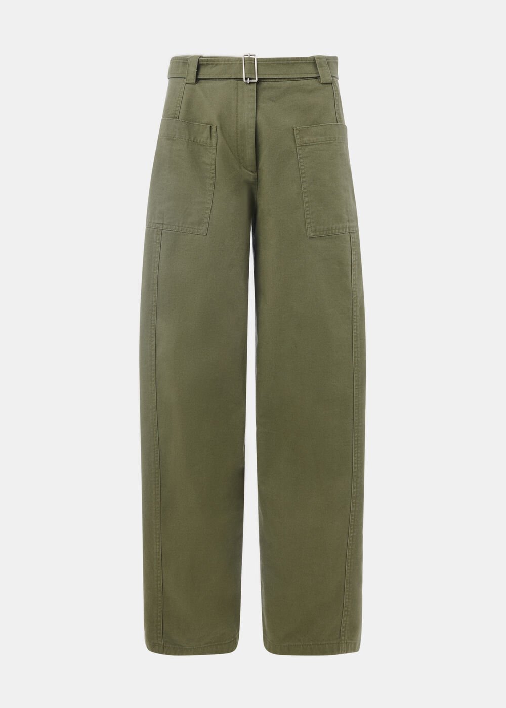 Khaki Belted Cotton Barrel Trouser