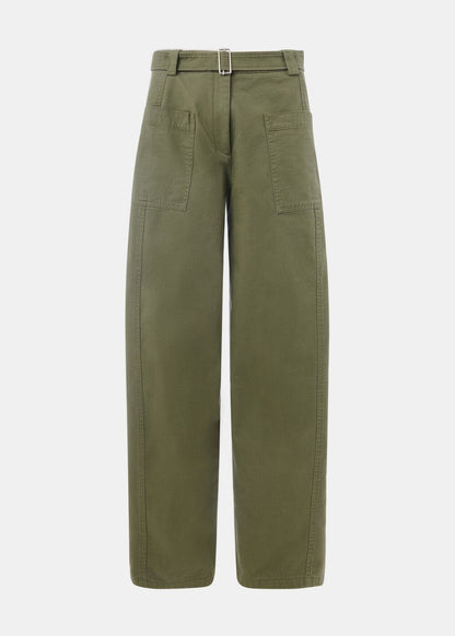 Khaki Belted Cotton Barrel Trouser