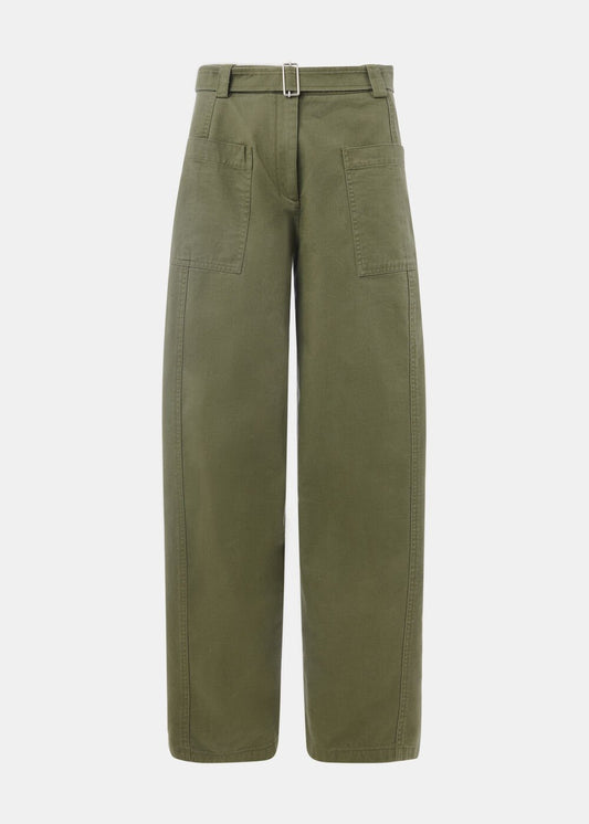 Khaki Belted Cotton Barrel Trouser
