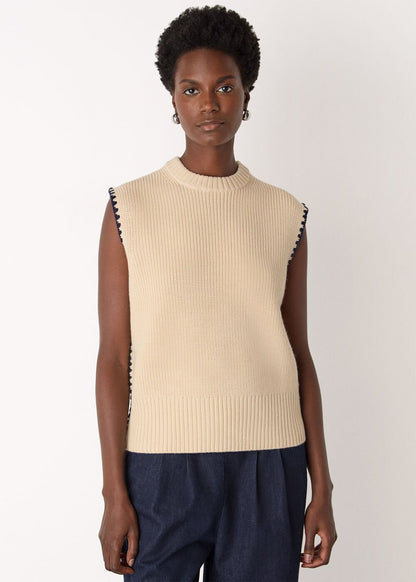 Ivory Blanket Stitch Wool Mix Tank Top