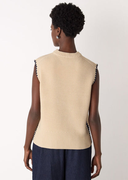 Ivory Blanket Stitch Wool Mix Tank Top