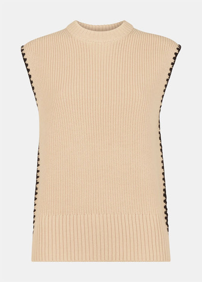 Ivory Blanket Stitch Wool Mix Tank Top