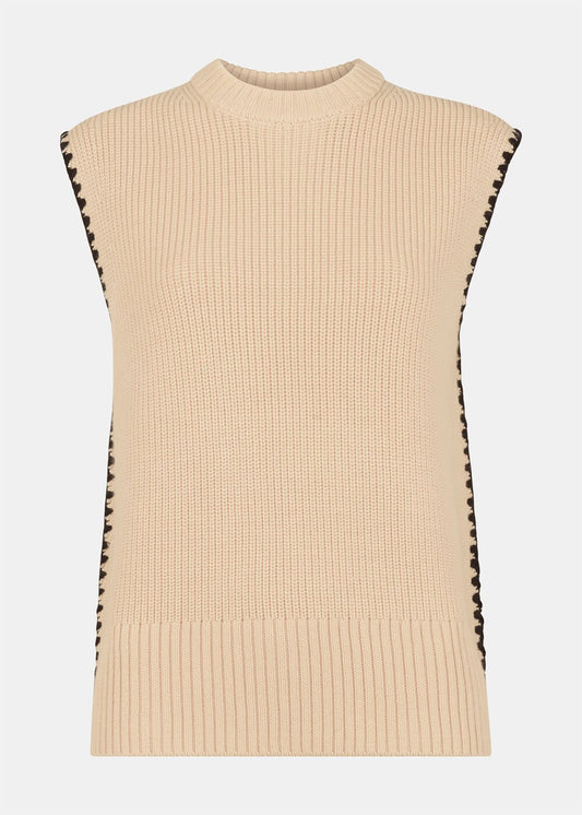 Ivory Blanket Stitch Wool Mix Tank Top