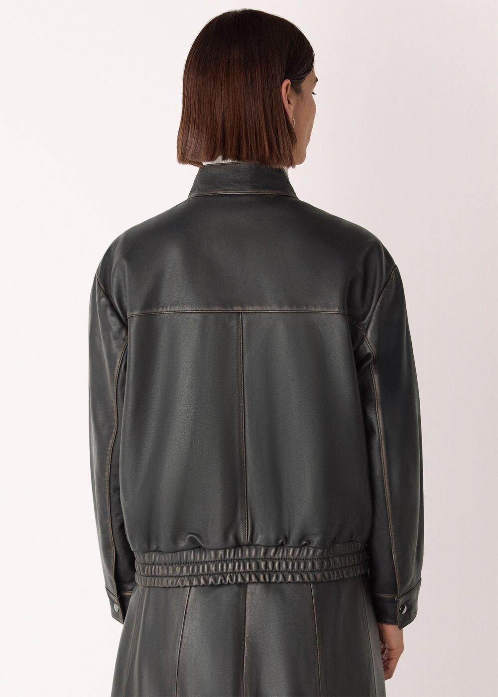 Black Burnished Leather Bomber